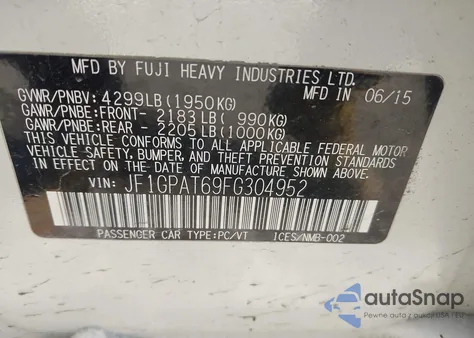 2015 Subaru Impreza 2.0I Sport Premium from USA, damaged, VIN JF1GPAT69FG304952